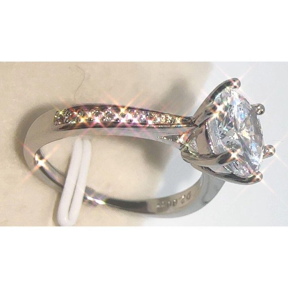 Silver Plated Brass Ring | Diamond Simulant Wedding Adjustable - Picture 4 of 5